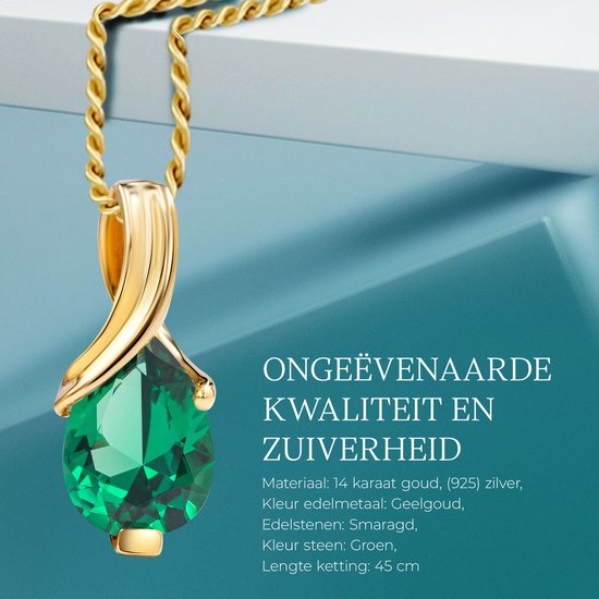 Miore - Collier en Or jaune Avec Émeraude - Femme - Or 14 Carats, Argent (925) - Bijou hypoallergénique - Collier Pendentif Fait Main