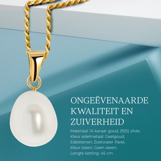 Miore - Collier en Or jaune Avec Perle - Femme - Or 14 Carats, Argent (925) - Bijou hypoallergénique - Collier Pendentif Fait Main