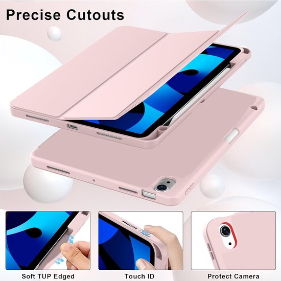 Roze iPad Air hoes met precieze uitsparingen, zachte TPU rand, Touch ID en camerabescherming
