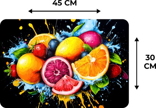 Sets de table - 6 pièces - 45x30 cm - Set de table en plastique - Fruit - Graffiti - coloré - orange - fraise - abstrait - Dessous de plat - Décoration de table - Accessoires de décoration de table de cuisine