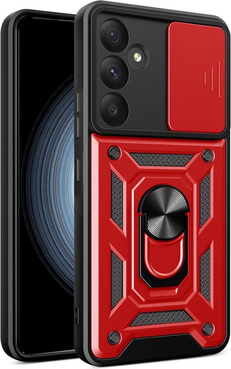 MobyDefend Hoesje - Geschikt voor Samsung Galaxy A35 - Pantsercase Met Draaibare Ring - Rood
