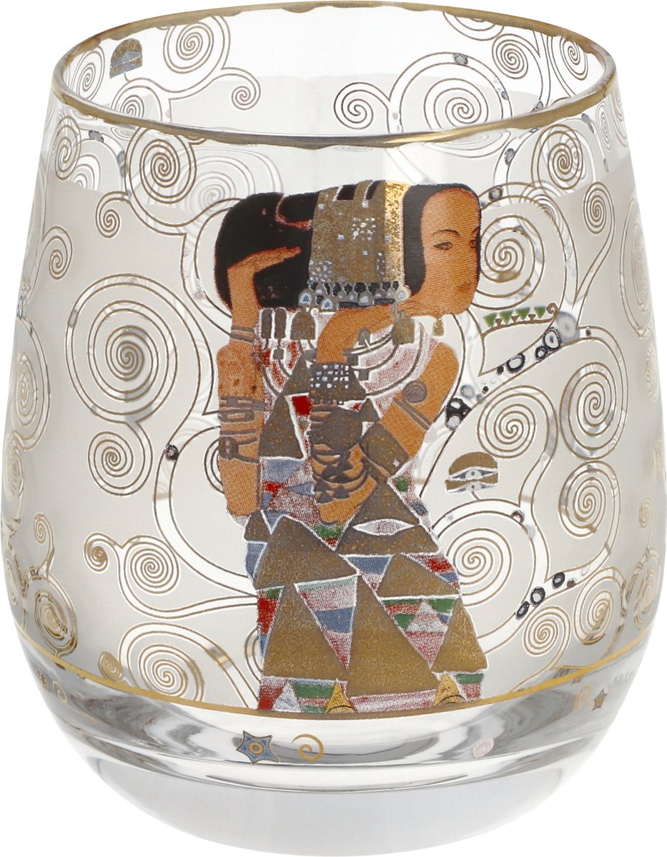 Goebel - Gustav Klimt | Windlicht / Theelicht De verwachting | Glas - 9cm - waxinelicht houder - met echt goud