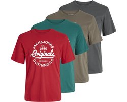 Jack & Jones Heren T-Shirt JJLINO 4-Pack regular fit Veelkleurig L Ronde Hals Volwassenen Opdruk Print Shirts