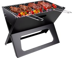 alpina Tafel BBQ Houtskool - Tafelgrill met Grillplaat en Deksel - Compacte Barbecue met Grillplaat - Tafelbarbecue Draagbaar - Ideaal voor Buiten - Zilver