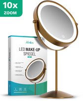 Mirlux Make Up Spiegel met LED Verlichting - 10x Vergroting Licht – Scheerspiegel Klein Op Voet - 3 Lichtstanden - Oplaadbaar - Vergrootspiegel Goud