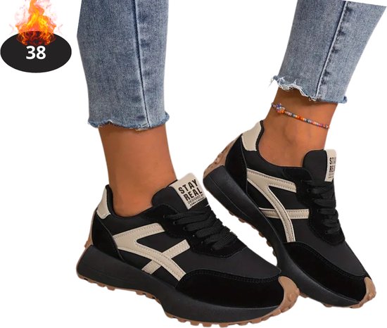 Livano Schoenen Dames - Sneakers - Comfortabel - Sportief - Casual - Volwassen - Zwart/Beige - Maat 38