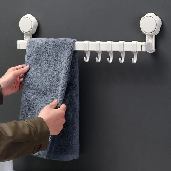 AnyPrice® Porte-serviettes avec ventouse - Barre porte-serviettes de bain - Crochet à ventouse sans Embouts - Porte-serviettes mural réutilisable avec aspiration puissante - Pour Douche, salle de bain et Cuisine