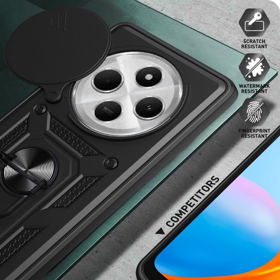 Coverup Case - Convient pour Xiaomi Redmi 14C Case - Coverup Ring Kickstand Back Cover avec Camera Shield - Zwart