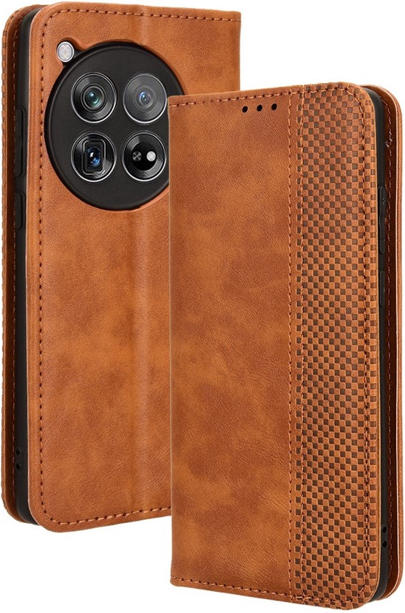 Coverup Hoesje - Geschikt voor OnePlus 12 Hoesje - Coverup Vintage Style Book Case - Bruin