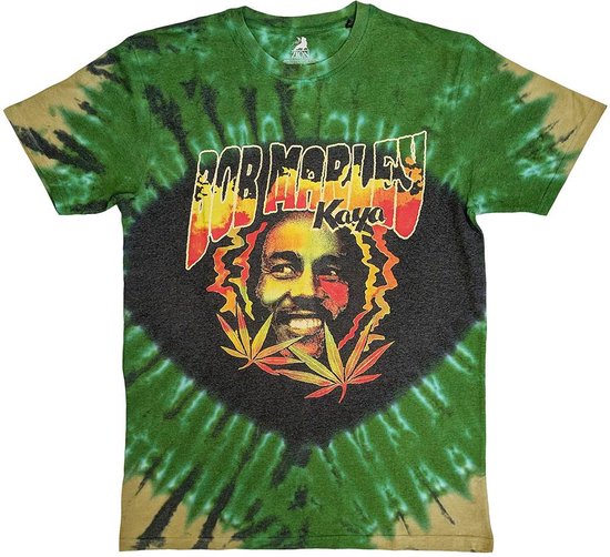 Groen tie-dye t-shirt met Bob Marley en 'Kaya' opdruk.