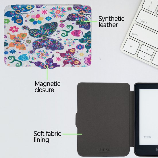 Lunso - Geschikt voor Kobo Clara HD hoes (6 inch) - sleep cover - Vlinders van Merkloos — afbeelding 5