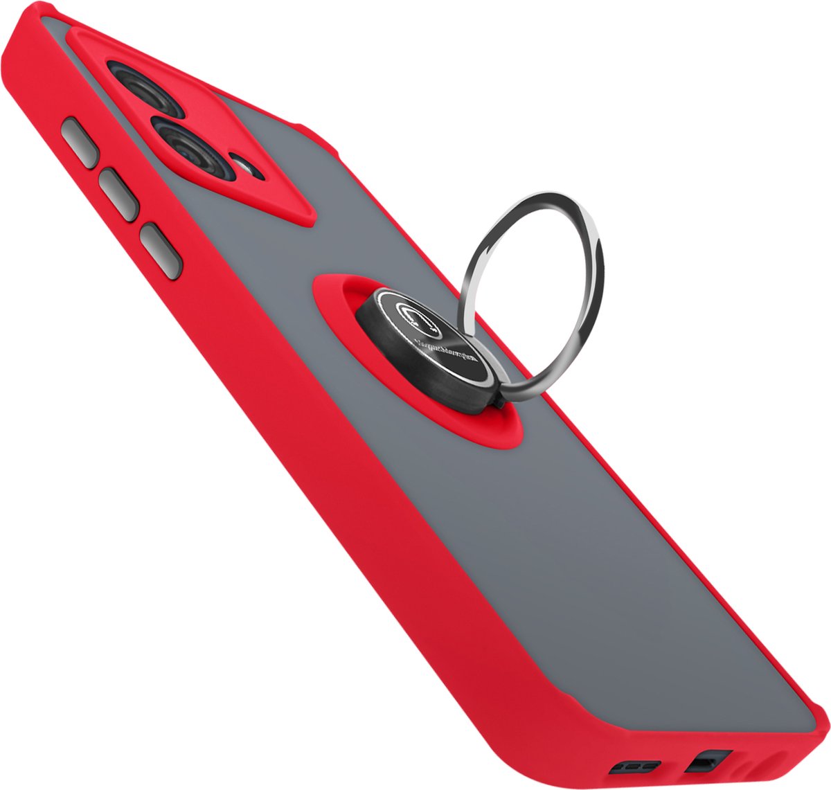 Avizar Hoesje Geschikt voor Motorola Moto G84 Metalen Ring Videohouder, Rood