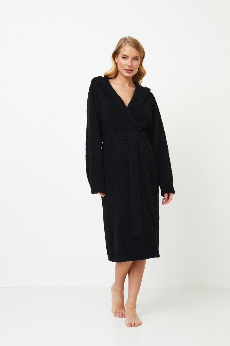 Aruelle Dames badjas Rory-zwart-capuchon-ochtendjas-luxury bathrobe