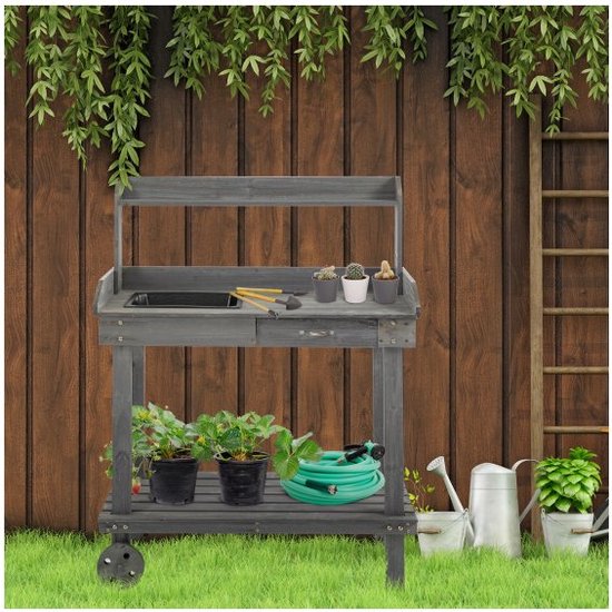 Planttafel met plank - gegalvaniseerd staal - 112 x 64 x 110 cm | www