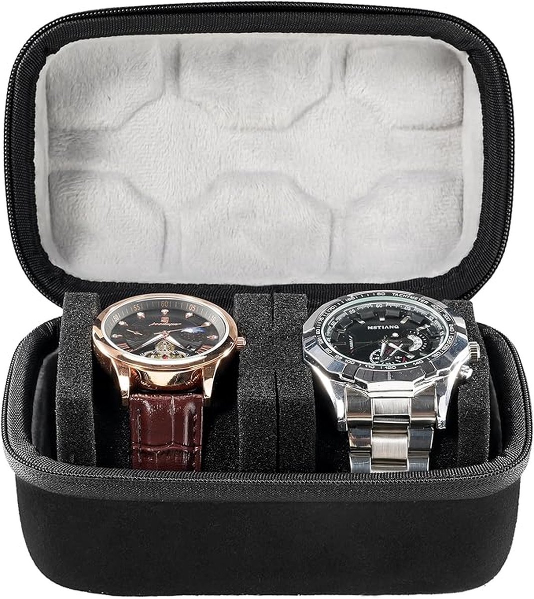 Horloge Travel Case voor Mannen Vrouwen - 2 Slot Horloge Draagtas Travel Horloge Box - Draagbare Reis Horloge Roll - Harde Mens Horloge Houder Organizer Met Zacht Schokbestendig Kussen - 2 Slot -