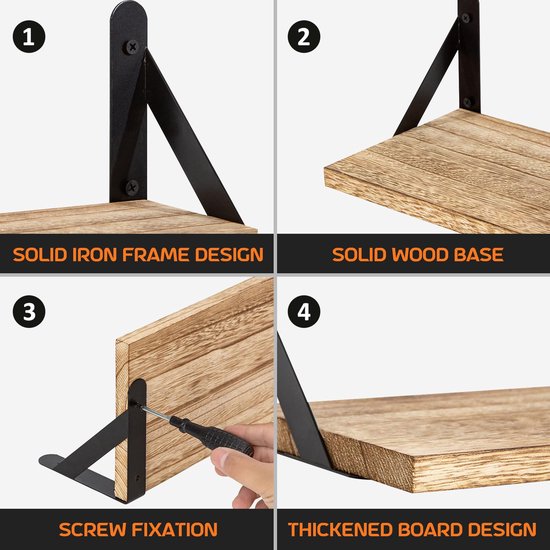 Inovra ® Ensemble d'étagères murales en bois et métal de quatre pièces pour Diverse pièces de la maison