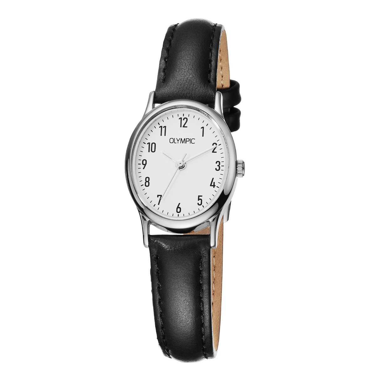 Olympic OL26DSL049 Sophie Dames Horloge - Mineraalglas - Staal-Leer - Zilverkleurig-Zwart - 27 mm breed - Quartz - Gesp - 3 ATM (spatwater)
