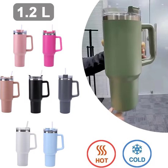 ThermoLux 40oz RVS ThermoCup – De Luxe Geïsoleerde Beker voor Elk Avontuur-Incl. Rietje en Herbruikbare Dop-1.2 Liter 12 uur warmte-Kantoor-Reizen-Thuis-Buiten-Sporten