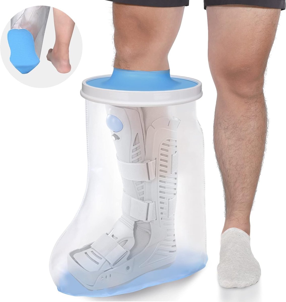 Goedkoopste Douchehoes - Waterdichte extra brede beengipshoes voor de douche, extra grote waterdichte voetbeschermerhoes met antislip onderkant voor volwassenen met een maatje meer, chirurgische gipslaarzen, geschikt voor beenomvang 10-29