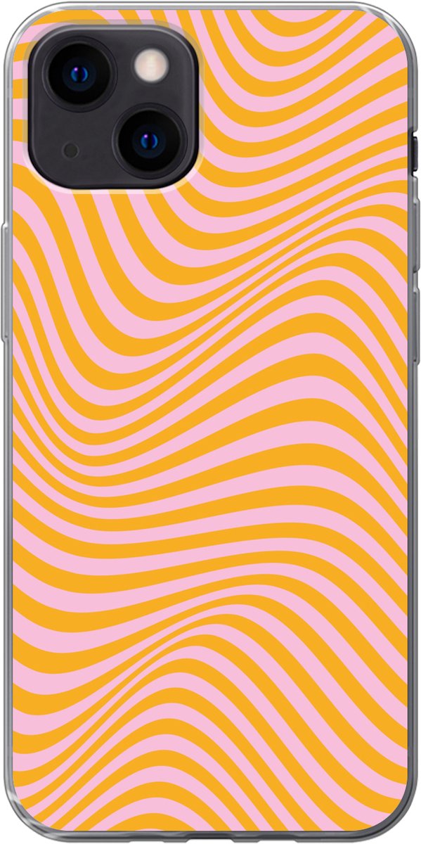 Telefoonhoesje Geschikt voor iPhone 13 mini hoesje - Golvend patroon - Oranje - Roze - Lijnen - Siliconen Telefoonhoesje Telefoonhoesje