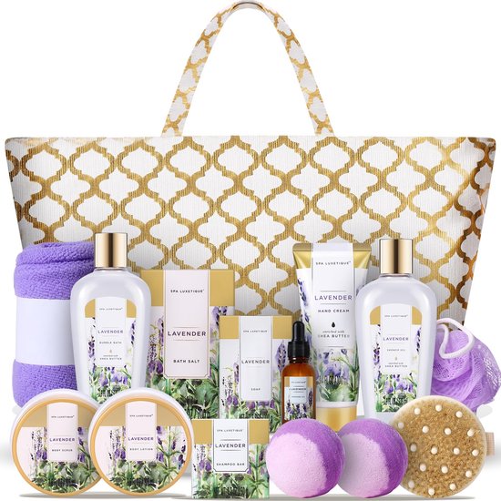 Spa Luxetique - Lavender Dream - XL Wellness Verwenpakket Lavendel 15-delig - Geschenkset Vrouwen - Giftset Wellness bath rituals - Verjaardag Cadeau Vrouw, Moeder, Mama, Zus, Vriendin, Oma, Juf - Cadeautje voor haar