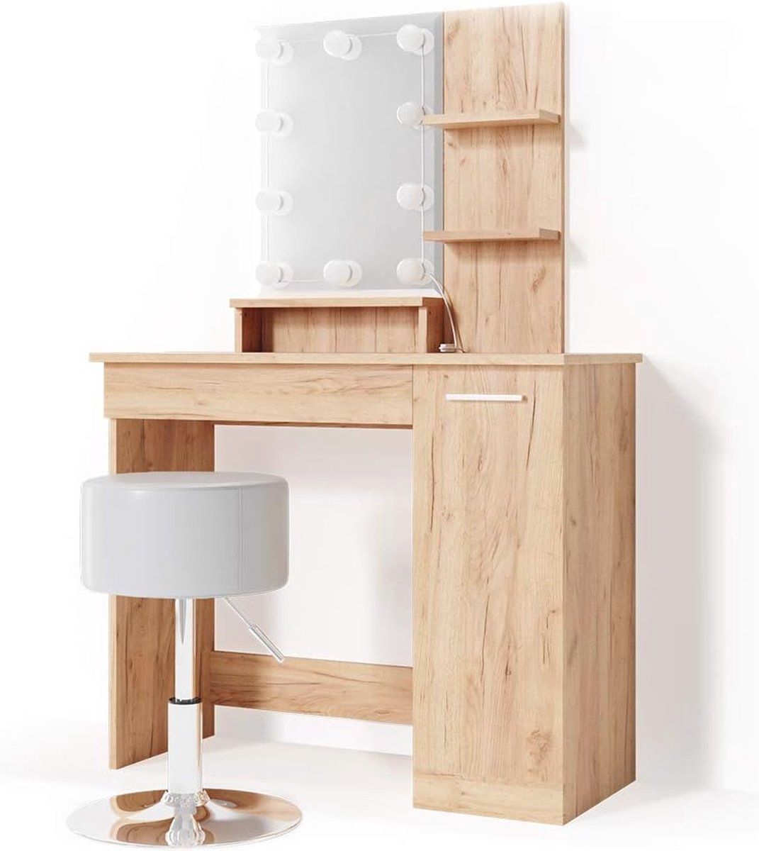 Stijlvolle Make-uptafel met Spiegel, Verlichting en Schuifladen voor Dames en Meisjes