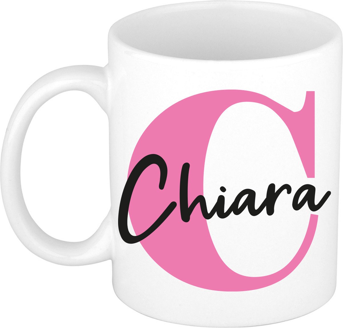 Bellatio Decorations Naam mok Chiara - roze - wit - keramiek - 300 ml - cadeau beker