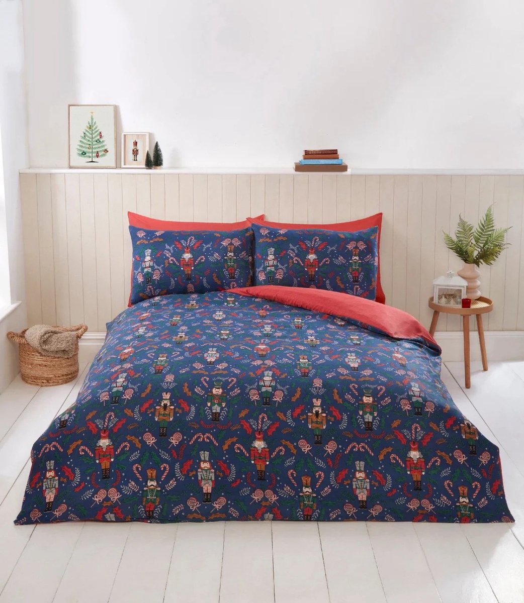Kerst dekbedovertrek notenkraker - microvezel - navy - tweepersoons - 200x200 + 2st. 50x75 cm