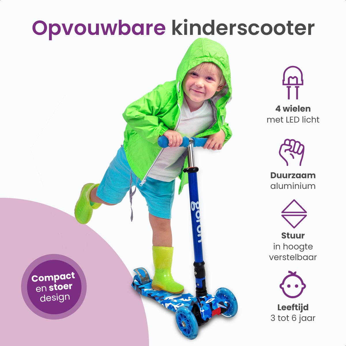 Gofun Kinderstep - Lichtgevende Wielen - Opvouwbaar - Step 3-8 jaar - Verstelbaar Stuur - Antislip - 85 x 58 x 23 cm - Blauw — afbeelding 8