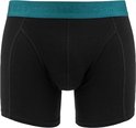 Boxer Bamboo Basics noir avec une ceinture élastique bleu-vert ornée du logo.