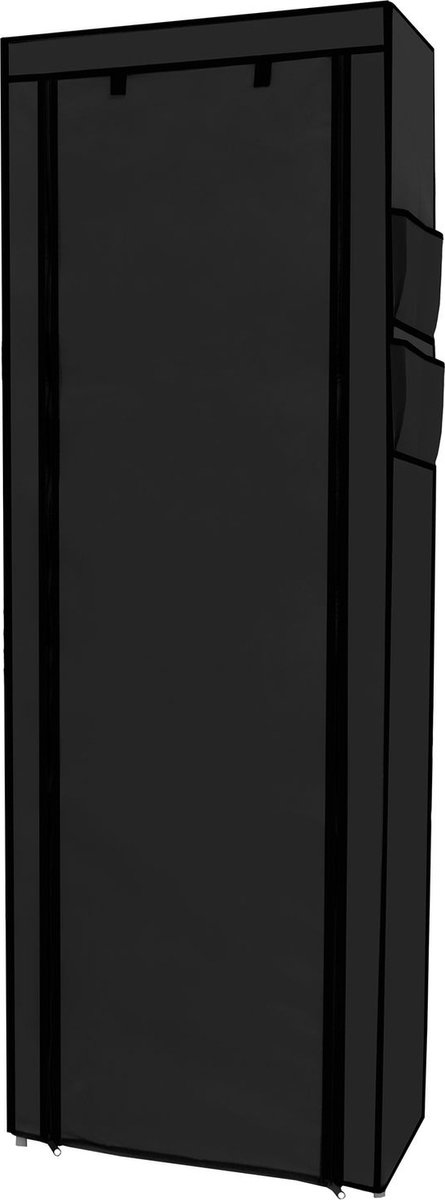 Intirilife opvouwbare garderobekast 170x58x28 cm in RABEN ZWART - Vouwkast met ritssluiting Linnengarderobe Schoenenrek met 9 vakken - campinggarderobe textielgarderobe