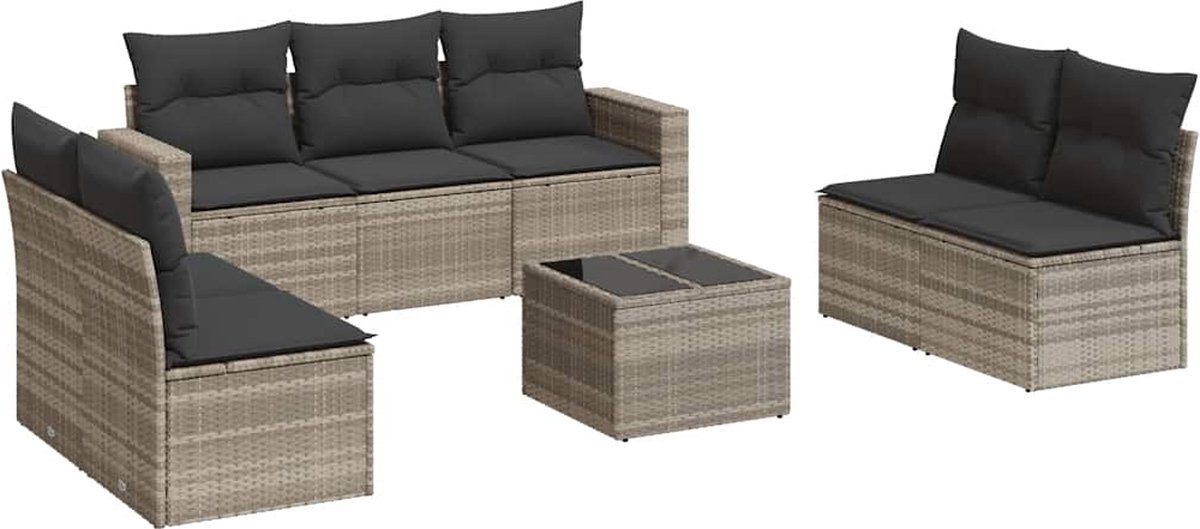 vidaXL 8-delige - Loungeset - met - kussens - poly - rattan - lichtgrijs