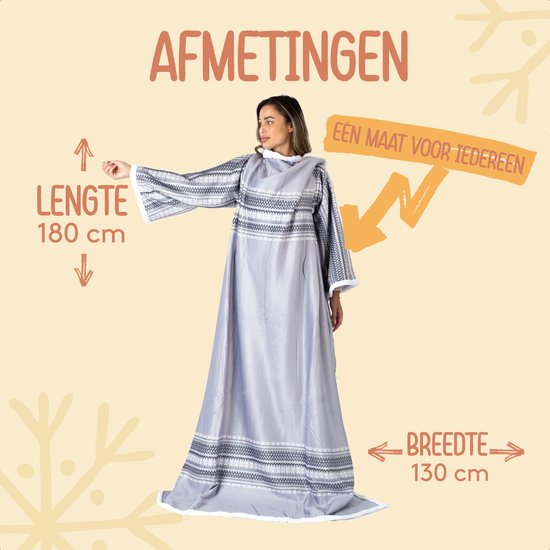 Snuggle - Couverture à manches - Snuggle - Blanket à capuche - Snug Rug douillet - Polaire - Sherpa - TV - Femme et homme - Imprimé - Adultes - 180 x 130 cm - Grijs