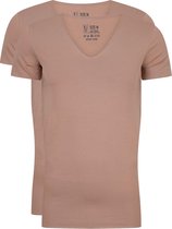 RJ Bodywear Everyday - Tilburg - 2-pack - stretch T-shirt diepe V-hals - Beige (raw edge) -  Maat M
