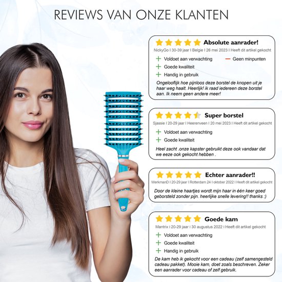 MOONIE'S® Brosse à Cheveux Perméable à Ventilation Courbe - Brosse à Cheveux Anti-emmêlement - Blauw - Brosse Démêlante - Brosse Ventilée Courbe - Blue