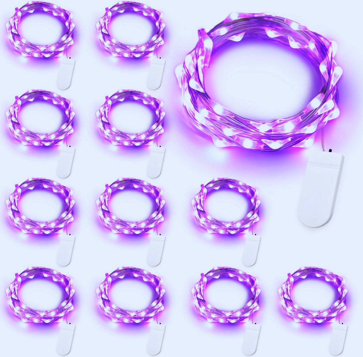 Paars Halloween LED Lichten 12-Pack – 2M Zilveren Draad Met 20 Lampjes - Batterij Aangedreven Twinkle Lichten Voor Slaapkamer - Horror Feest En Festivals
