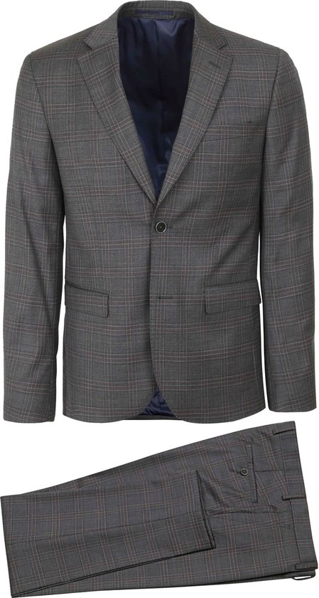 Convient - Costume Toulon Carreaux Grijs Marron - Taille 52 - Coupe slim