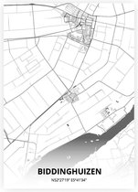 Biddinghuizen plattegrond - A3 poster - Zwart witte stijl