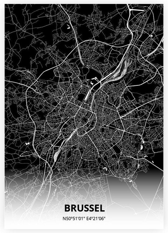 Brussel plattegrond - A2 poster - Zwarte stijl