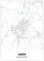 Assen plattegrond - A2 poster - Zwart blauwe stijl