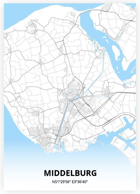 Middelburg plattegrond - poster - Zwart blauwe stijl