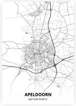 Apeldoorn plattegrond - A4 poster - Zwart witte stijl