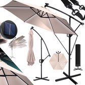KESSER® Zweefparasol met LED Solar Verlichting en voet 350cm x 350cm - Parasol 360° Draaibaar Incl. Beschermhoes Tuinparasol Zonne-energie - Taupe Ø 3,5m
