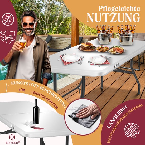 KESSER® Inklapbare Tafel 183x76x74cm Vouwtafel - Campingtafel Kunststof - Klaptafel Geschikt voor 8 Personen voor Tuin, Terras en Balkon inclusief Draaggreep - Wit van KESSER — afbeelding 4