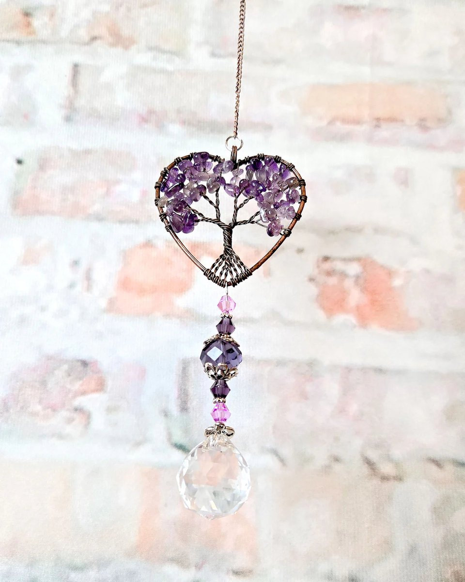 Byla Paarse Levensboom - Raamhanger - Amethist - Amethyst - Zonnevanger - Heart Tree of Life Suncatcher