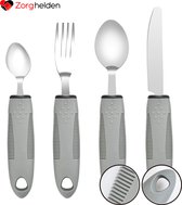 Bol.com Zorghelden® Aangepast bestek - Luxe uitvoering - 4-delig - Verdikt handvat - Verdikt bestek reuma - Good grips bestek - ... aanbieding