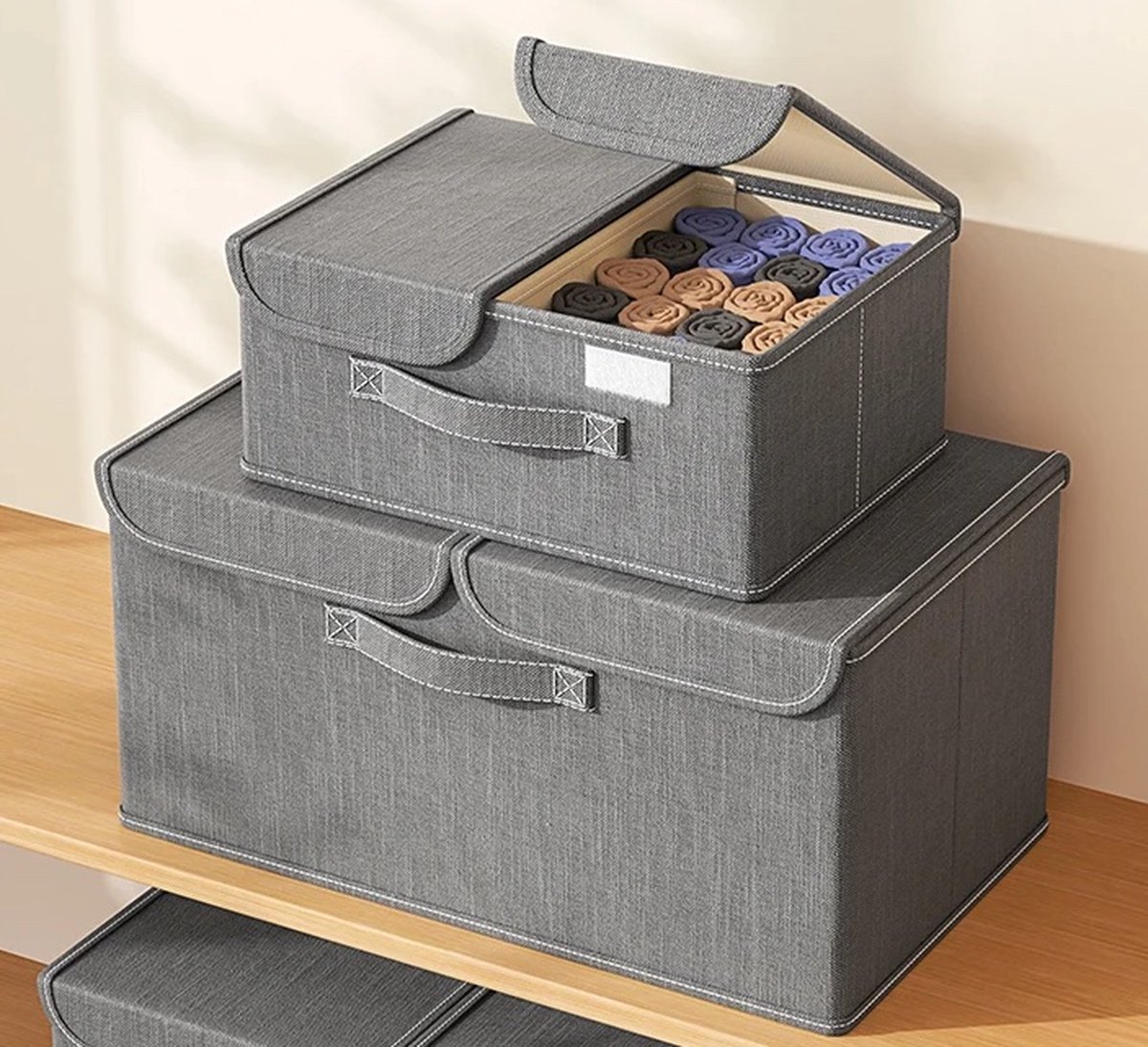 Without Lemon - Set van 2 - Kleding Opberger met deksel - Opvouwbaar Organizer - Verdeler - Ruimtebesparing - Ondergoed - Accessoires - 35x25x15cm - Small - Grijs