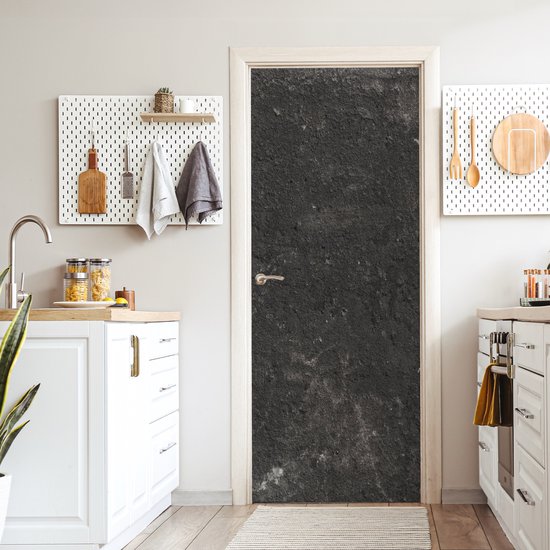 Deurposter 90x205 cm - Deursticker Beton - Muur - Zwart - Vintage - Industrieel - Meubelfolie zelfklevend - Deurfolie woonkamer - Interieurfolie fotobehang - Deur plakfolie - Deurstickers - Deurbehang sticker - Kamer decoratie