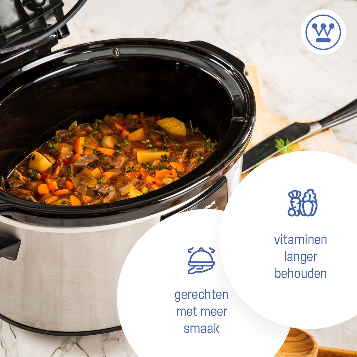 Westinghouse Slowcooker – 6,5L – RVS – Keramische Binnenpan – Warmhoudfunctie – Timer – Zwart – foto 7