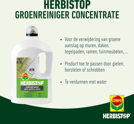 Herbistop Groenreiniger Concentrate - tegen groene aanslag - op terrassen, muren, tegels, daken, tuinmeubelen, ... - bidon 2,5L (500 m²) van Merkloos	 — afbeelding 2
